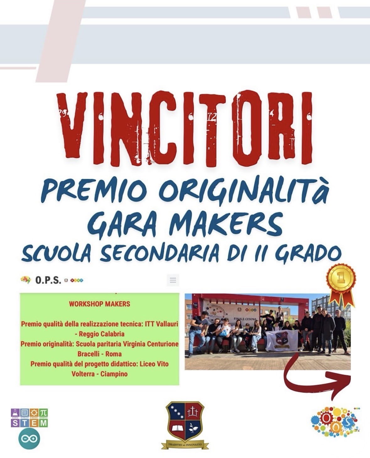 Gli studenti con la bandiera alla finale della Gara Makers